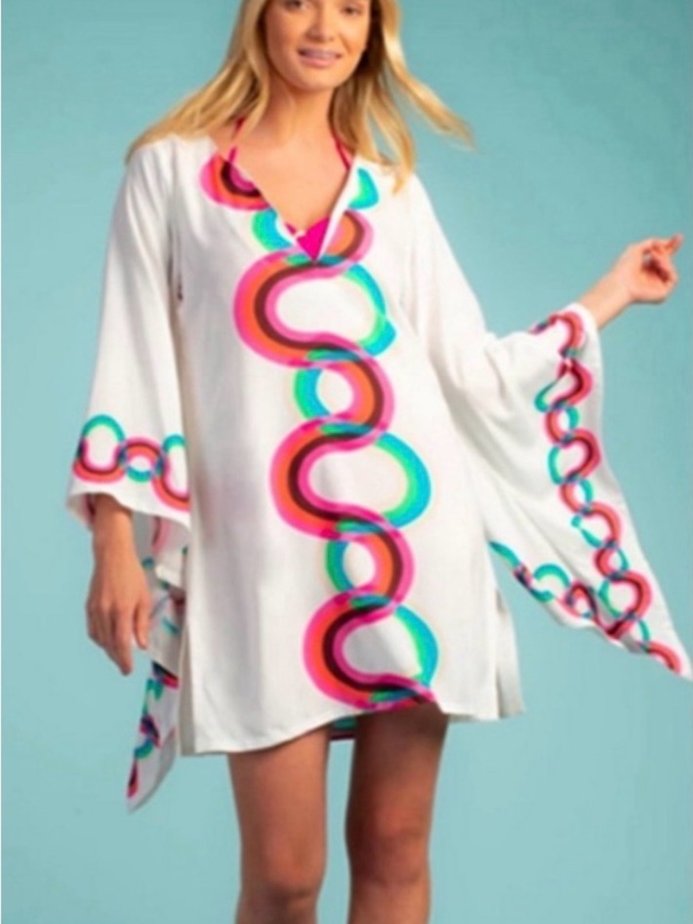 Trina Turk Kaleidoscope Cover-Up Tunic White Multicolor NWT Size Small